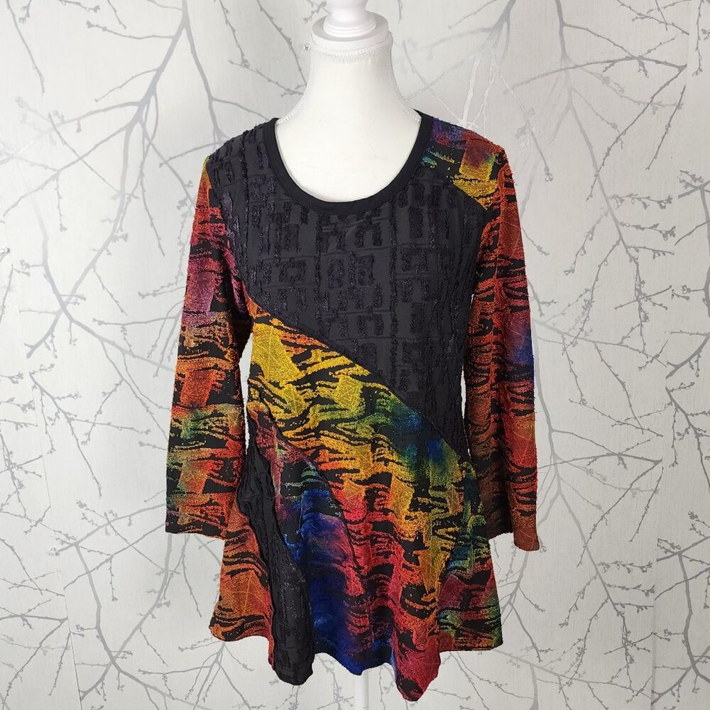 Calessa Mixed Fabric Rainbow Jacquard Round Neck Tunic